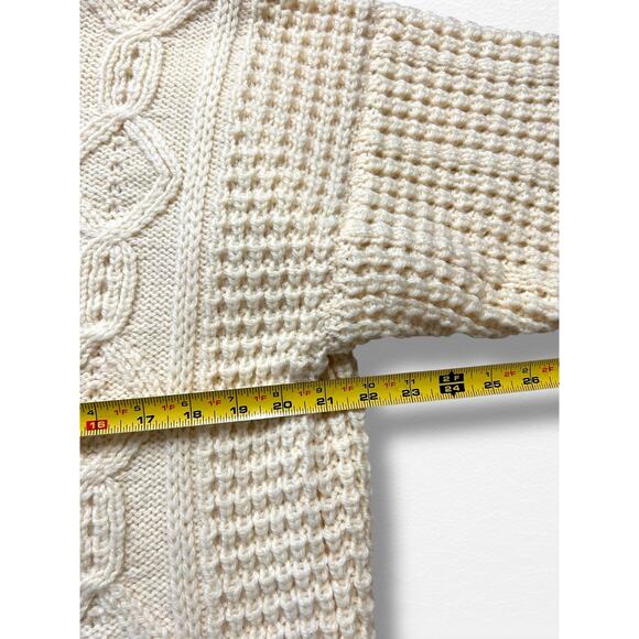 Vintage Hand Loomed Fisherman’s Cardigan Sweater, Size L - Picture 10 of 12